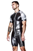 Joyglove Shiny Black & Red Skin-Tight Romper – Full-Body Zip Jumpsuit