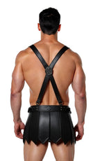 Joyglove Men’s Black PU Leather Gladiator Skirt with Harness Straps – Bold Fetish Costume