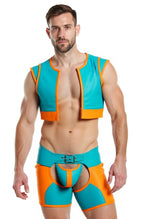 Joyglove Men’s Colorblock PU Leather Cutout Shorts and Cropped Vest Set
