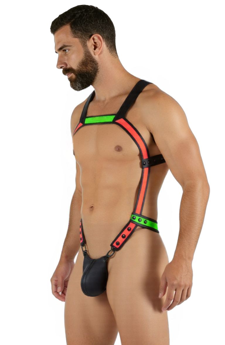 Joyglove PU Leather Fetish-Inspired Harness with Neon Detailing
