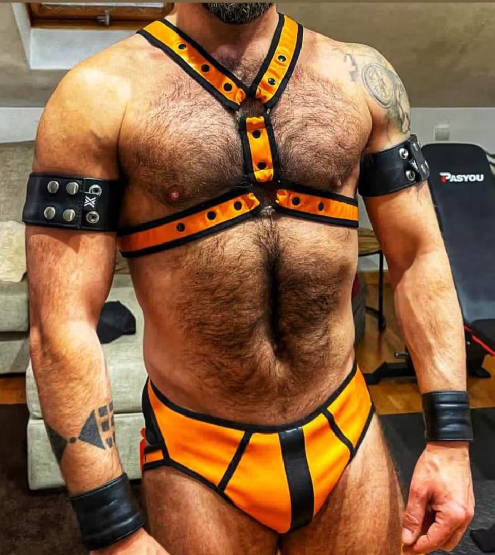 Joyglove Yellow & Black Pu Leather Strapped Briefs Set