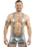 Joyglove Men's Shiny Silver Open-Back Athletic Bodysuit