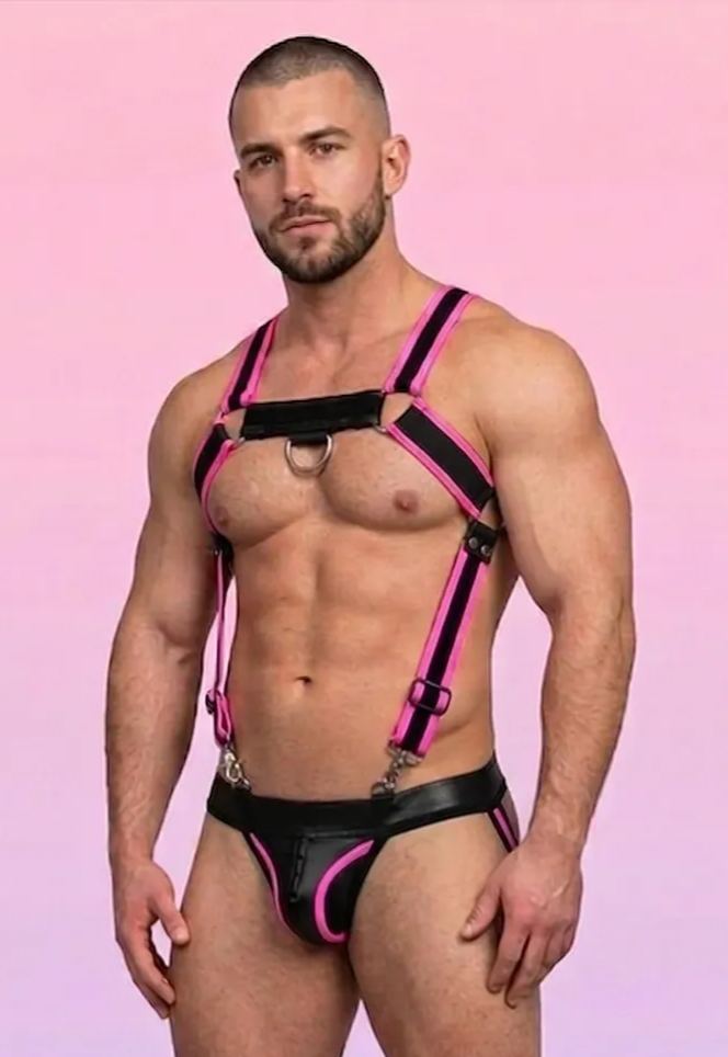 Joyglove Men's Contrast Strap Harness Jockstrap Set with Ring Detail