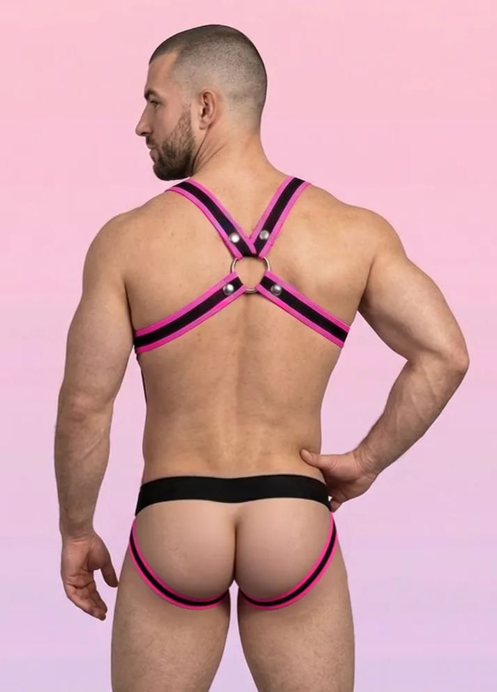 Joyglove Men's Contrast Strap Harness Jockstrap Set with Ring Detail