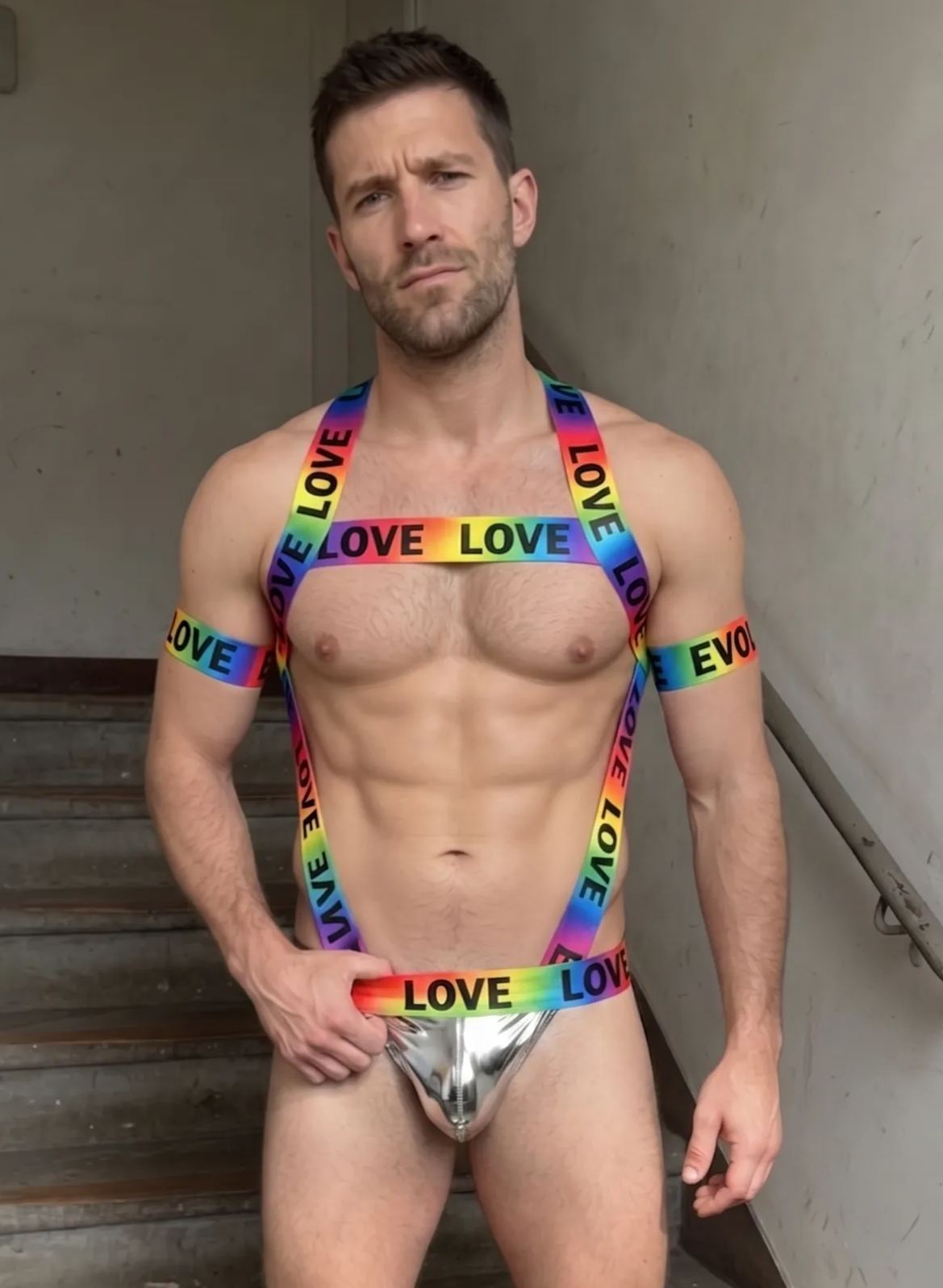 Joyglove LOVE Logo Rainbow Strappy Harness + Jockstrap Combo
