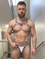 Joyglove Black Stripe Suspender Harness Set — Open-Back Jock, Metal Clips, Secure Support