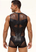 Joyglove Black Sheer Mesh Bodysuit — Sleeveless Zip-Front One-Piece