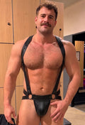 Joyglove Men’s PU Leather Harness Jockstrap — Dual O-Rings, Open-Side Straps, Built-In Pouch