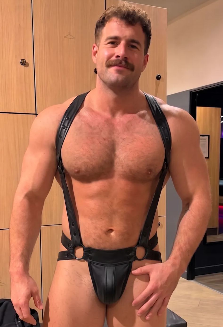 Joyglove Men’s PU Leather Harness Jockstrap — Dual O-Rings, Open-Side Straps, Built-In Pouch