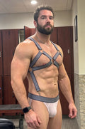 Joyglove Gingham Harness Jockstrap Set, X-Back O-Ring Straps + White Mesh Pouch + Open-Seat Back