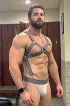 Joyglove Gingham Harness Jockstrap Set, X-Back O-Ring Straps + White Mesh Pouch + Open-Seat Back