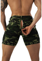 Army Camo Cargo Shorts with Back Zipper