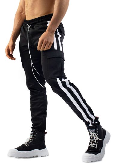 Black Striped Cargo Joggers for a Stylish Edge