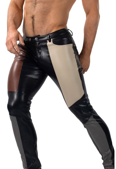 Berlin Color Block Faux Leather Trousers Pu