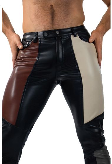 Berlin Color Block Faux Leather Trousers Pu