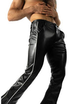 Pleather Flare Pants with Stacked Leg and Side Stripe Pu