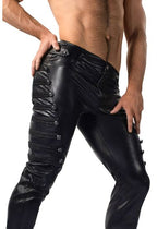 Edgy Commodore Military Faux Leather Pants Pu