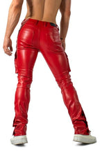Joyglove Men's Red PU Leather Cargo Pants – Bold & Street-Ready Style