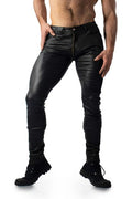 Back Zipper Slim Fit Wax Leather Pants