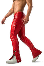 Joyglove Men's Red PU Leather Cargo Pants – Bold & Street-Ready Style