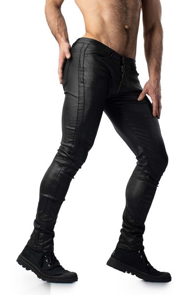 Back Zipper Slim Fit Wax Leather Pants