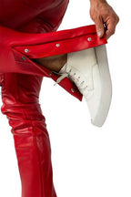 Joyglove Men's Red PU Leather Cargo Pants – Bold & Street-Ready Style