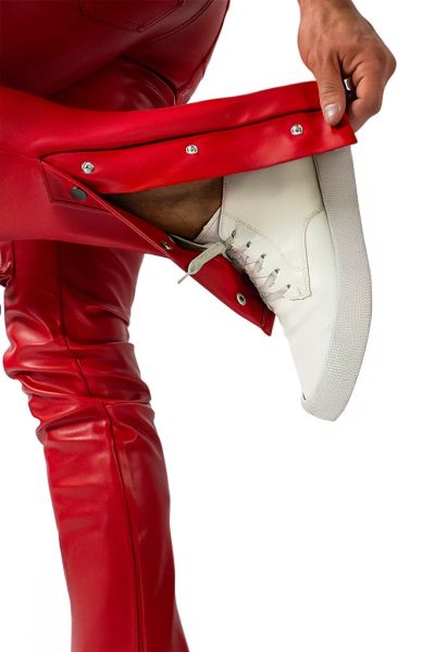 Joyglove Men's Red PU Leather Cargo Pants – Bold & Street-Ready Style