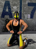 Joyglove Men’s PU Leather Wrestling Singlet with Side Stripe Design