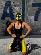 Joyglove Men’s PU Leather Wrestling Singlet with Side Stripe Design