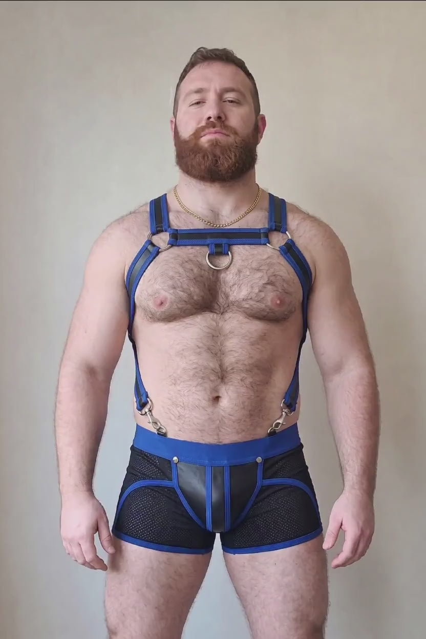 Joy-lgbt Men’s Blue Black Harness Mesh Shorts Set