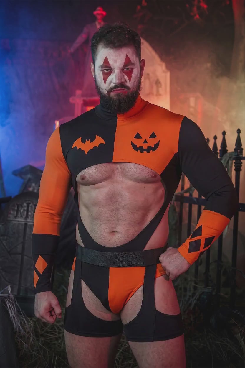 Joy-lgbt Men’s Orange Black Halloween Cutout Long-Sleeve Set