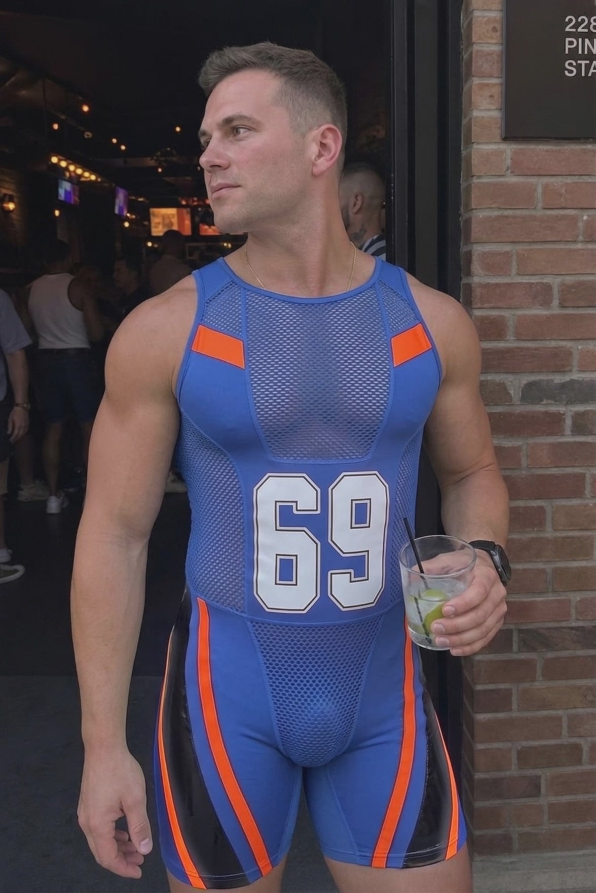 Men's Sexy Wrestling Singlet - Athletic Mesh Bodysuit Sports Supporter with Number 13 Print