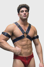 Joyglove Men's Leather Look Harness, Armbands & Zipper Jockstrap Set
