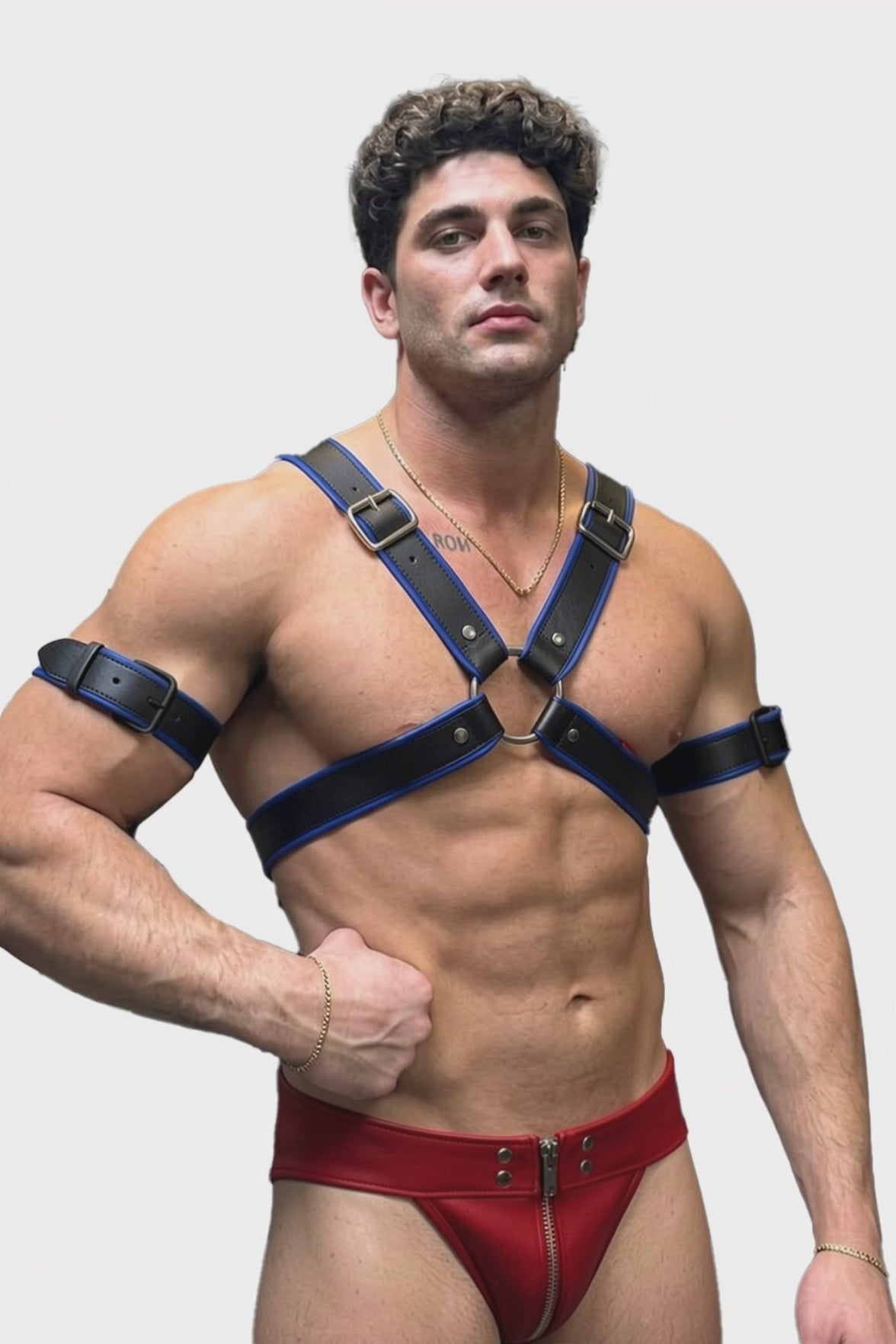 Joyglove Men's Leather Look Harness, Armbands & Zipper Jockstrap Set