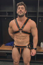 Joyglvoe Men's PU Leather Body Harness Set - Cyberpunk Rave Chest Straps with Matching Multi-Strap Studded Briefs 2-Piece Festival Outfits