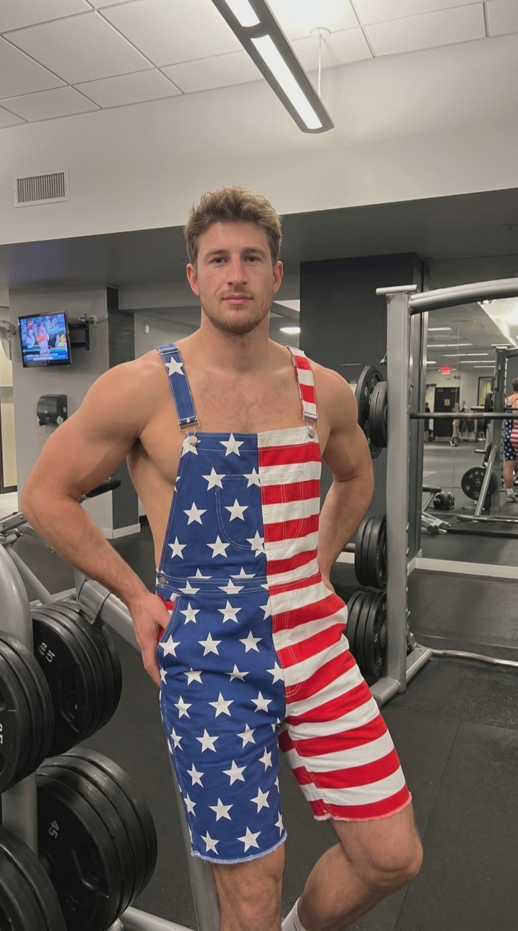 Men's American Flag Overall Shorts - Patriotic USA Shortalls