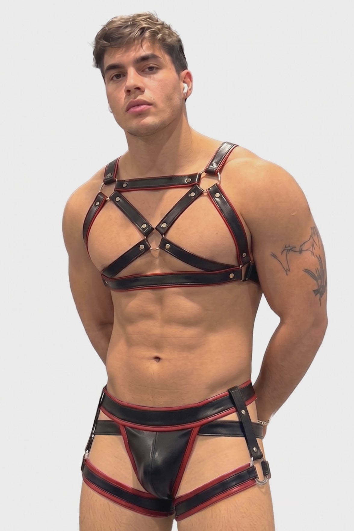Joyglove Crimson Frame PU Leather Harness & Strappy Brief Set