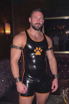 Joy-lgbt Men’s Black Blue Glossy Paw Print Bodysuit Shorts