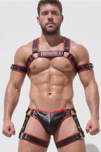 Men's PU Leather Chest Harness with Non-Adjustable Buckles - Metal O-Ring Punk Gothic Rivet Body Straps Festival Rave Wear