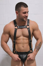 Men's Black PU Leather Body Harness and Pouch Briefs Set - Adjustable Punk Gothic Festival Clubwear Two-Piece