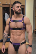 Joyglvoe Men's PU Leather Body Harness Set - Cyberpunk Rave Chest Straps with Matching Multi-Strap Studded Briefs 2-Piece Festival Outfits