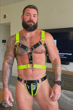Toxic Glow Two-Tone Men's Bondage Harness & Minimalist Jock-Thong Set