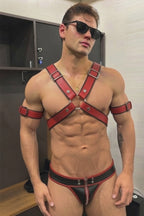 Joyglove Red Vanguard PU Leather Harness & Zip Brief Set