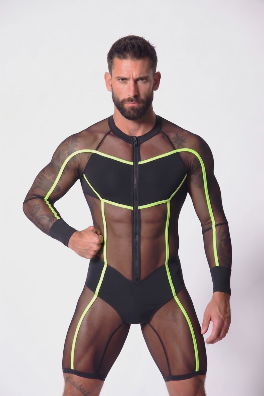 Cyber-Grid Men's Sheer Mesh Wrestling Singlet – Royal Blue Full-Zip Bodysuit