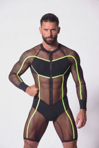 Cyber-Grid Men's Sheer Mesh Wrestling Singlet – Royal Blue Full-Zip Bodysuit