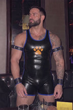Joy-lgbt Men’s Black Blue Glossy Paw Print Bodysuit Shorts