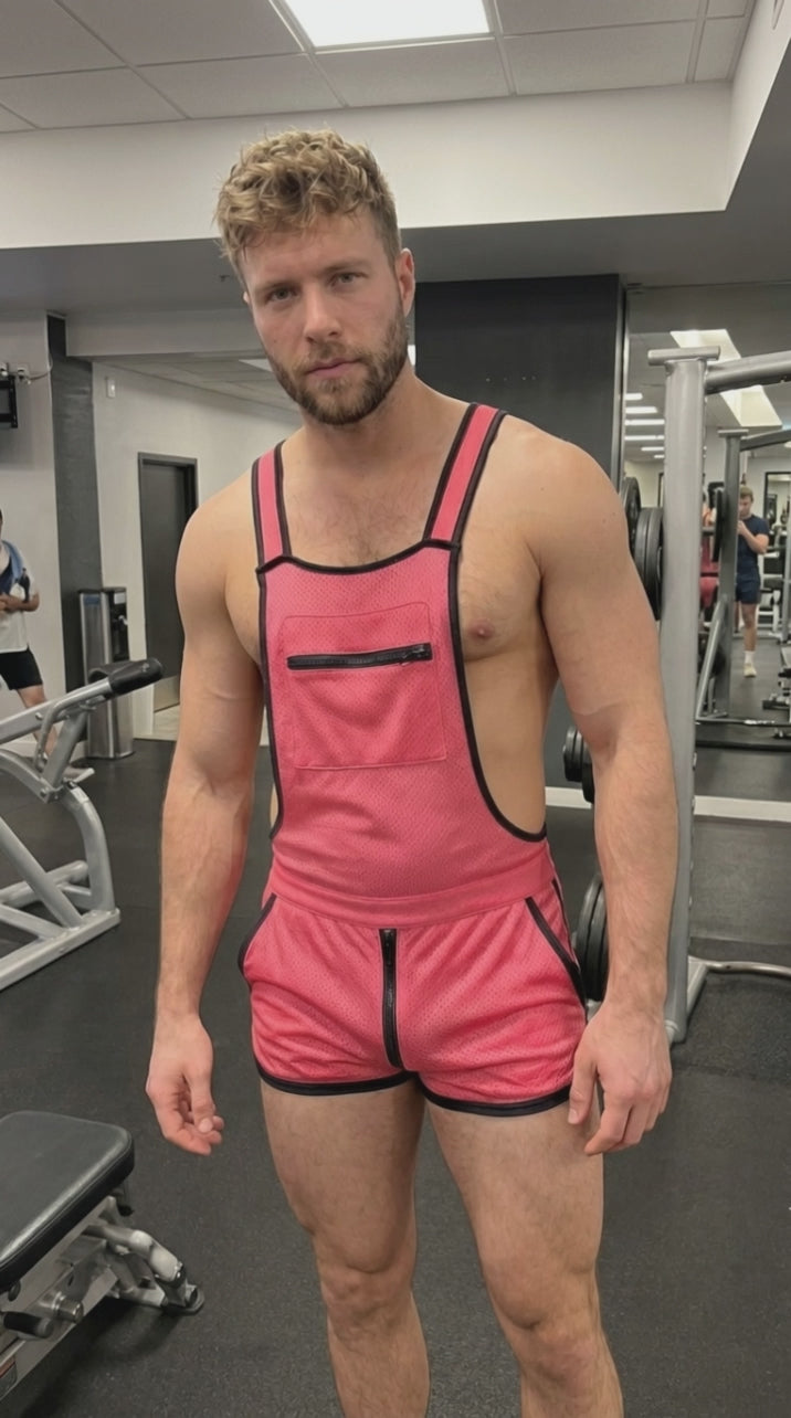 Men's Neon Mesh Overall Shorts - Festival Rave Romper
