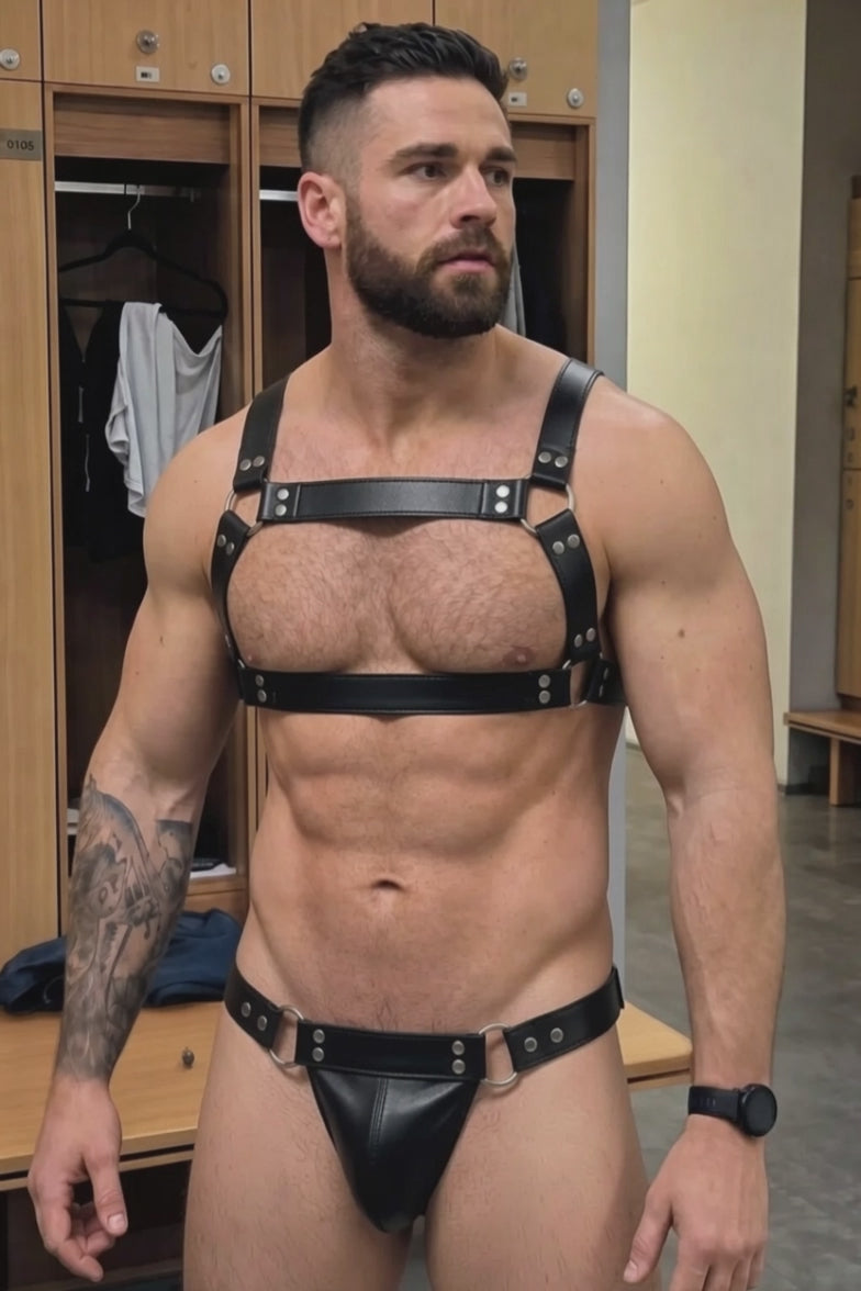 Joyglove Leather BDSM Harness Jockstrap Set | Men's Bondage Festival Fetish Wear