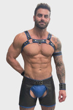 Joyglove Cobalt Force 5-Piece PU Leather Harness Set with Arm Band, Wrist Cuff & Cutout Shorts