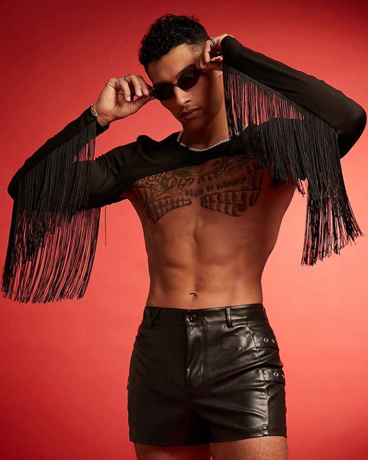 Joyglove Men's Fringe Open-Back Crop Top